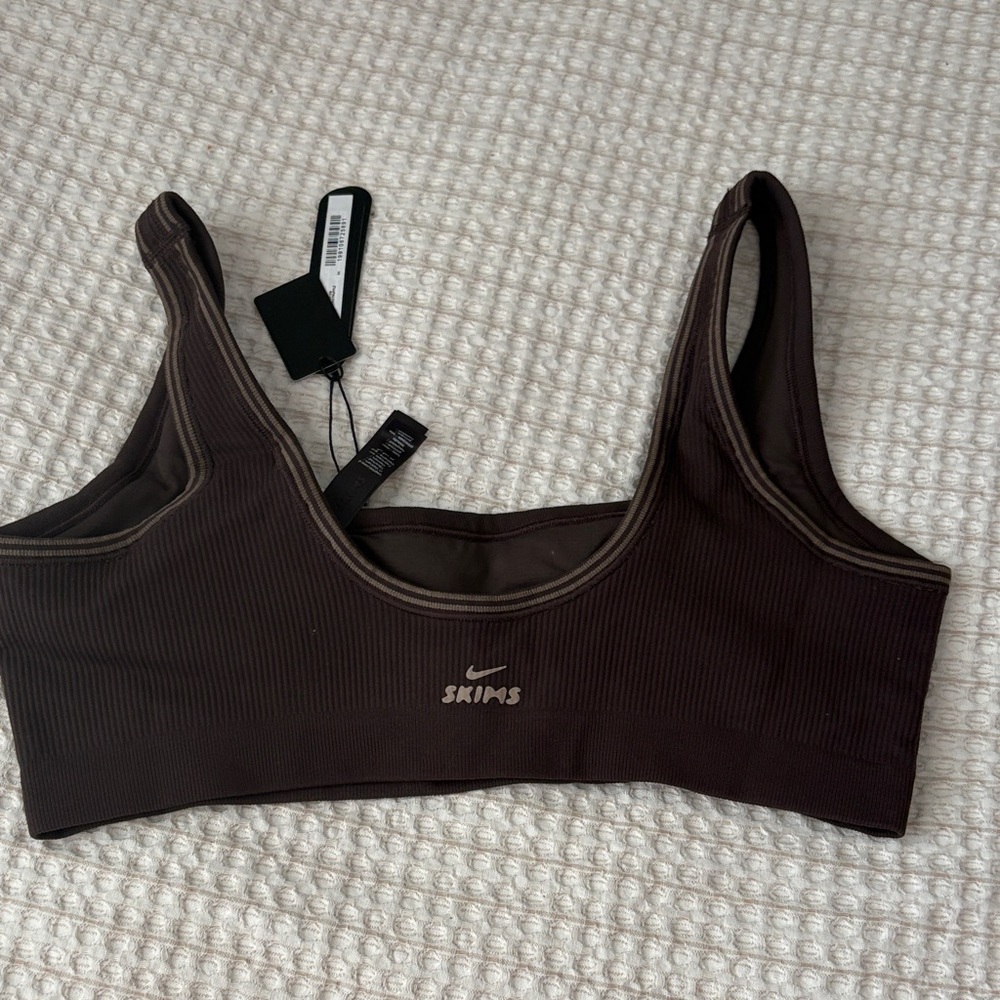 SKIMS Chocolate Ribbed Sports Bra